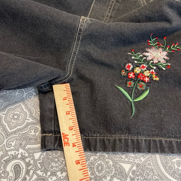 Vintage Denim Shortalls Bib Overalls Jeans Route 66 90s Y2K Womens L 9-10 Black - Picture 8 of 11